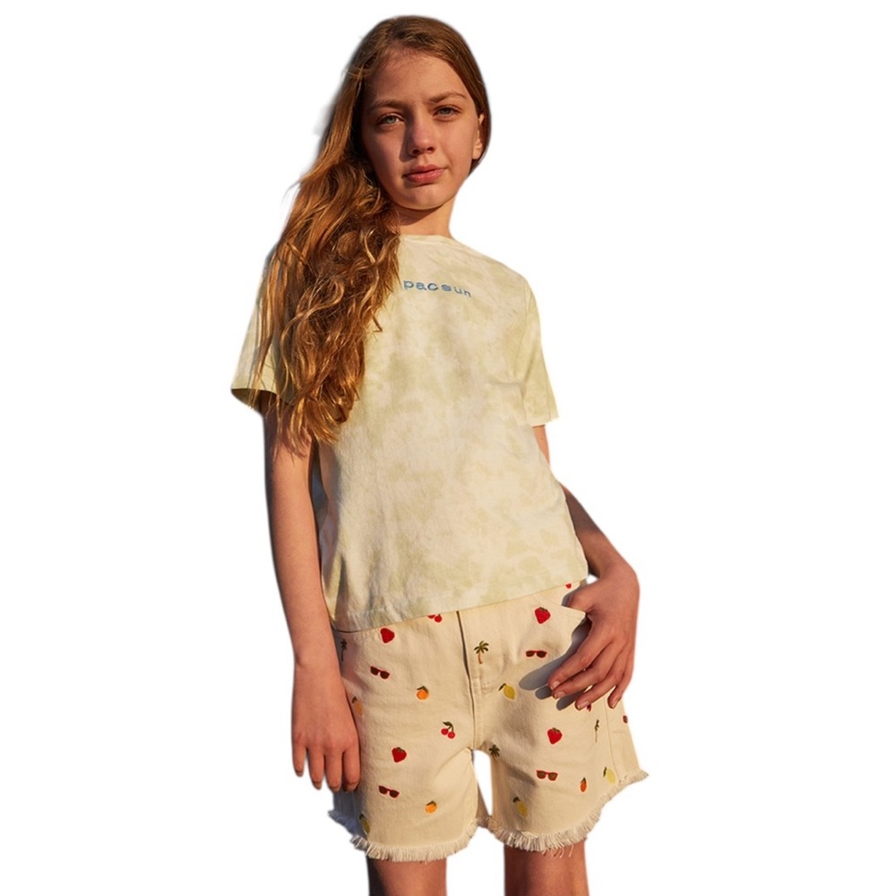 NWOT PacSun Kids Ripped Embroidered Denim Shorts. Size kids/youth 12.